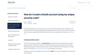 How do I create a Hustle account using my unique security code ...