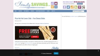Pizza Hut Hut Lovers Club - Free Cheese Sticks - FamilySavings