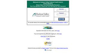 Welcome to Hudson Valley Federal Credit Union's Online Banking
