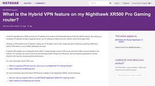 What is the Hybrid VPN feature on my Nighthawk XR500 Pro Gaming ...