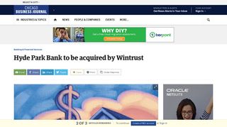 Hyde Park Bank to be acquired by Wintrust - Chicago Business Journal