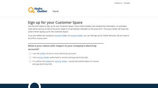 Sign up for Customer Space | Hydro-Québec