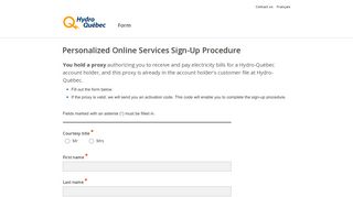 Personalized Online Services Sign-Up Procedure | Hydro-Québec