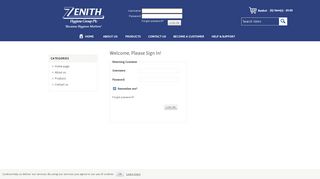 Zenith Hygiene Webstore. Login