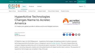 HyperActive Technologies Changes Name to Acrelec America