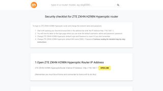 192.168.1.1 - ZTE ZXHN H298N Hyperoptic Router login and password