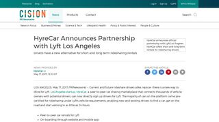 HyreCar Announces Partnership with Lyft Los Angeles - PR Newswire