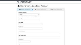 ClickBank Affiliate Signup Page