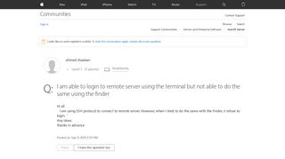 I am able to login to remote server using… - Apple Community ...