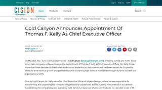 Gold Canyon Announces Appointment Of Thomas F. Kelly As Chief ...