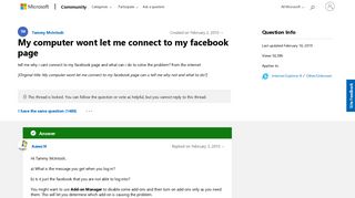 My computer wont let me connect to my facebook page - Microsoft ...
