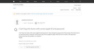 I Can't log into itunes with correct appl… - Apple Community