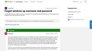 Forgot windows xp username and password - Microsoft Community