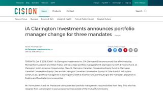 iA Clarington Investments announces portfolio manager change for ...
