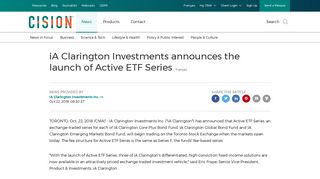 iA Clarington Investments announces the launch of Active ETF Series