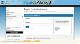 Security > Login (existing user) > SDSU Study Abroad - Aztecs Abroad