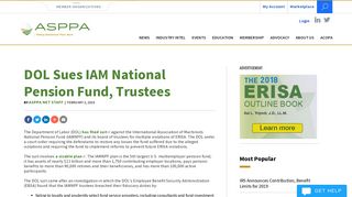 DOL Sues IAM National Pension Fund, Trustees - Asppa