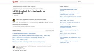 Is IARE (Dundigal) the best college for an aeronautical? - Quora