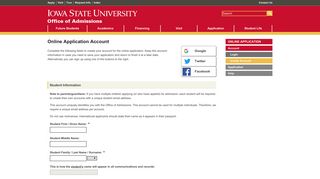 Online Application Account | Iowa State University Admissions