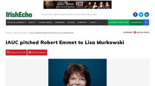 IAUC pitched Robert Emmet to Lisa Murkowski | News & Views | Irish ...