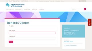 Log in to Benefits Center - Children's Hospital of Philadelphia