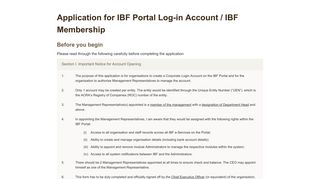 Application for IBF Portal Log-in Account / IBF Membership