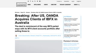 Breaking: After US, OANDA Acquires Clients of IBFX in Australia ...