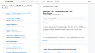 Assistant Golf Professional/Tee Time Coordinator Job in West Palm ...