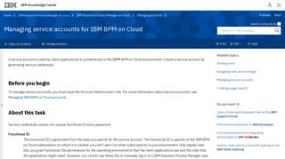 Managing service accounts for IBM BPM on Cloud