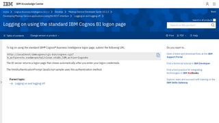 Logging on using the standard IBM Cognos BI logon page