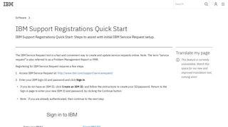 IBM Support - IBM Support Registrations Quick Start