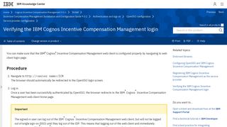 Verifying the IBM Cognos Incentive Compensation Management login