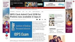 IBPS Clerk Admit Card 2018 for Prelims now available @ ibps.in ...