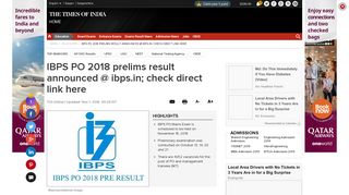 IBPS PO 2018 prelims result announced @ ibps.in - Times of India