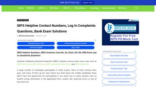 IBPS Helpline Contact Numbers, Log in Complaints Questions, Bank ...