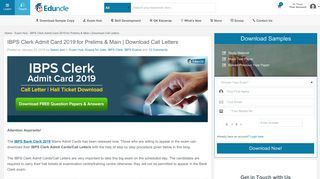 IBPS Clerk Admit Card 2019 for Prelims & Main | Download Call ...