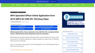 IBPS Specialist Officer Online Application Form 2019 (IBPS SO CWE ...