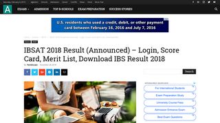 IBSAT 2018 Result (Announced) - Login, Score Card, Merit List ...