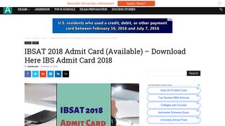IBSAT 2018 Admit Card (Available) - Download Here IBS Admit Card ...