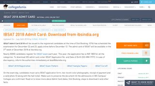 IBSAT Admit Card 2018: Download IBSAT Hall Ticket @ibsindia.org