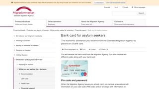 Bank card for asylum seekers - Swedish Migration Agency