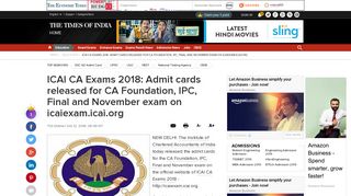 ICAI CA Exams 2018: Admit cards released for CA Foundation, IPC ...