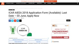 ICAR AIEEA 2018 Application Form (Available): Last Date - 03 June ...