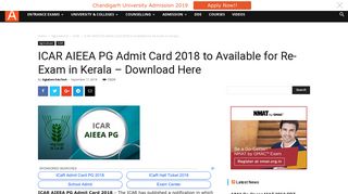 ICAR AIEEA PG Admit Card 2018 to Available for Re-Exam in Kerala ...