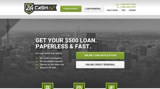 Online Cash $500/$750 no documents required 24Cash.ca