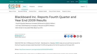 Blackboard Inc. Reports Fourth Quarter and Year End 2009 Results