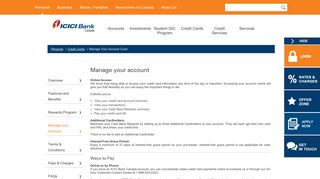 Manage Your Account - Coral Credit Card - ICICI Bank Canada