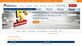 FASTag Joining Fee and Charges - ICICI Bank