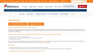 Airtel Online Recharge - Online Airtel Prepaid Recharge - ICICI Bank