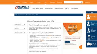 Money Transfer to India from USA - Send Money Online ... - ICICI Bank